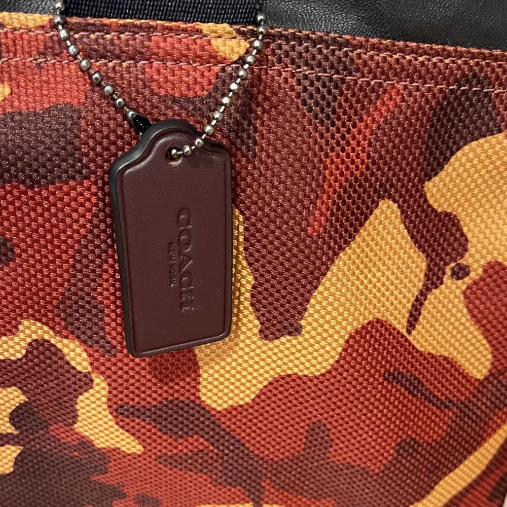 Coach Unisex Camo Drawstring Backpack in Red and Brown - Picture 3 of 8